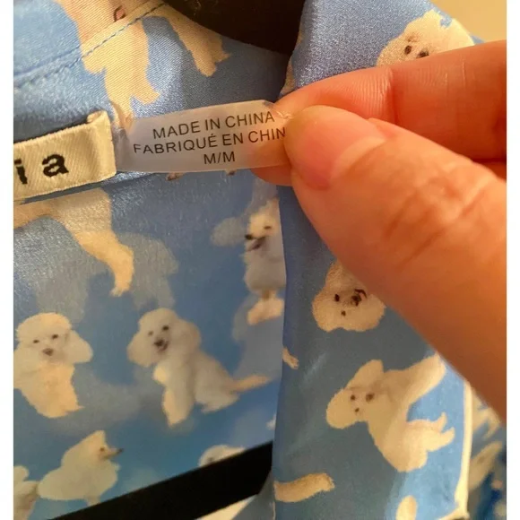 Alice + Olivia Zimmer Blue Poodle Ruffle Silk Print Blouse 🐩 - Picture 4 of 6